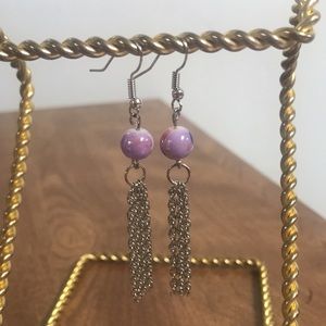 Purple Glass Bead Drop Earrings Handmade